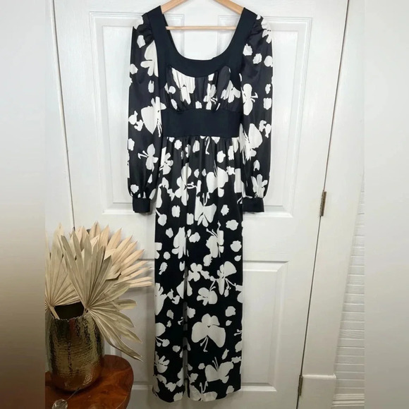 Olga Vintage 1970s Black Psychedelic Butterfly Maxi Dress Size 10 equal 4/6 - Picture 2 of 15